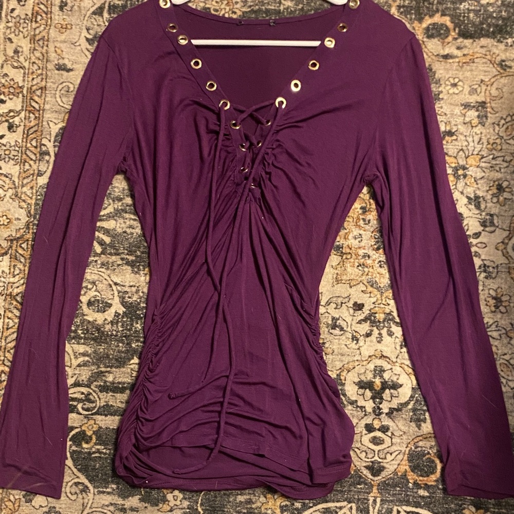 VENUS Purple Lace-Up Long Sleeve Top